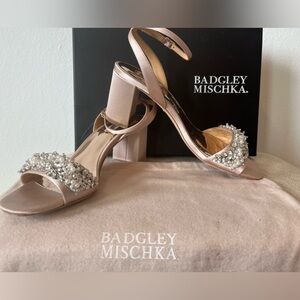 Blush pink Badgley Mischka Clara strappy heels—worn once. Great condition!